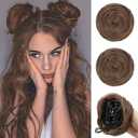 BOGSEA 2PCS Space Bun Hair Pieces,Mini Claw Clip in Hair Bun Synthetic Scrunchies Princess Leia Buns Hair Extension Space Buns Clip in Hairpieces for Women (Medium Brown)
