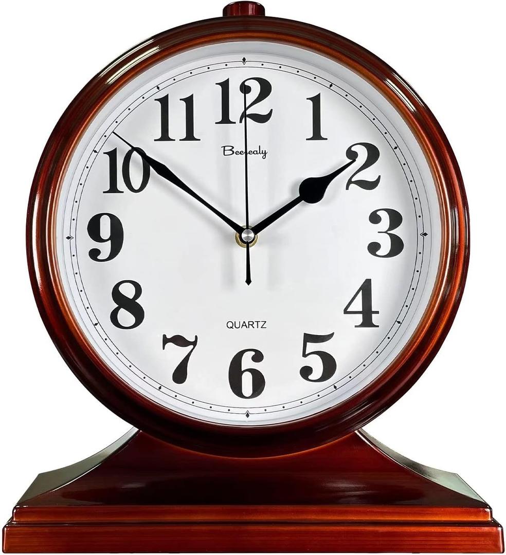 Desk Clock for Table Decor,Retro Mantel Clock Battery Operated for Fireplace Mantel, Living Room,Bedroom,Office,Desktop Decoration (Brown)