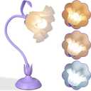 Vintage Flower Bedside Desk Lamp, 3 Color Modes with E26 Bulb, Small LED Unique Gooseneck Cute Table Lamp for Living Room, Modern Night Light for Kids Bedroom Decor, Girls Reading, Office, Purple