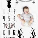 Baby Monthly Milestone Blanket Boy - Deer Newborn Month Blanket Neutral Personalized Shower Gift Woodland Nursery Decor Photography Background Prop with Frame Large 51''x40''