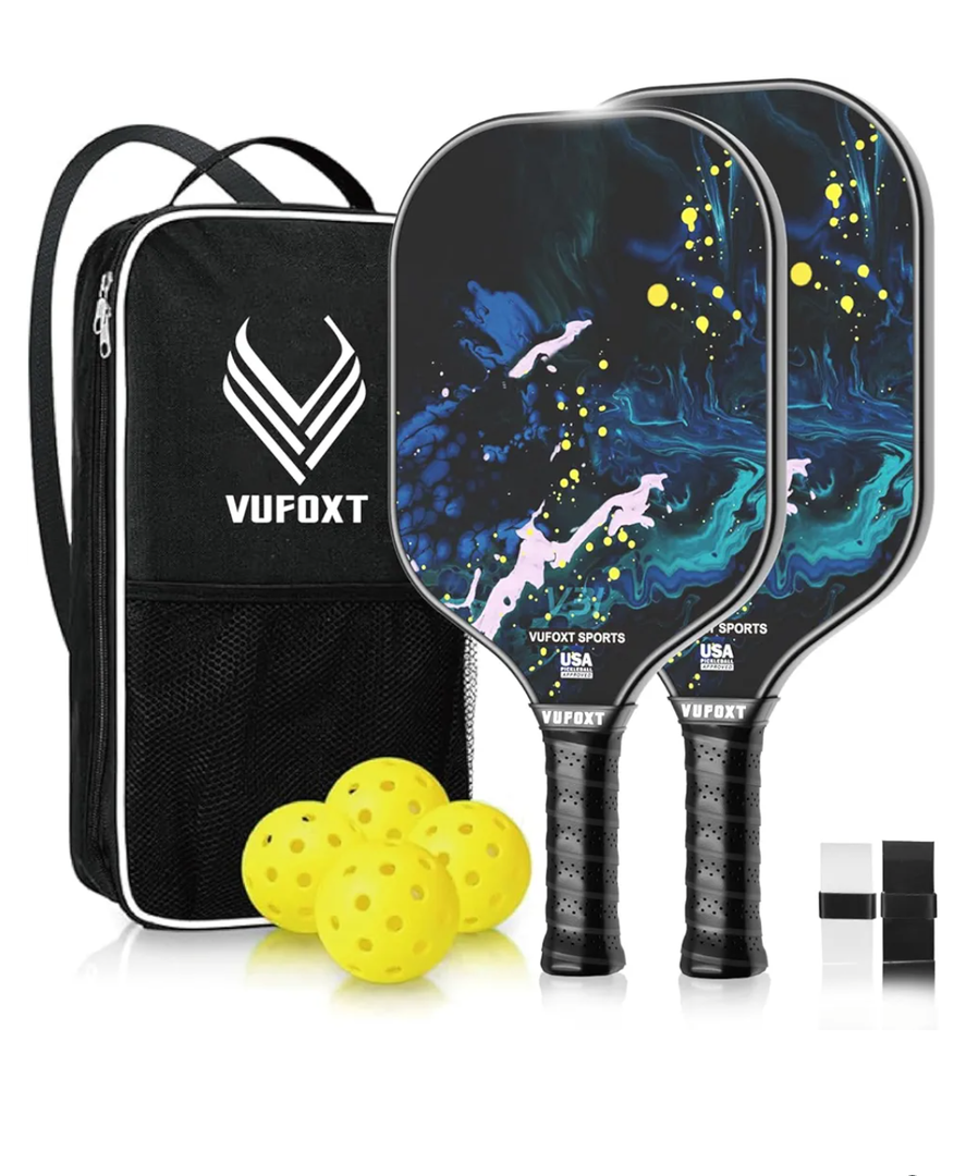 Pickleball Paddles Set of 2/4, USAPA Approved 99.99% Carbon Fiber Surface Pickleball Sets PP Honeycomb Core Pickleball Rackets, Lightweight Paddles with 4/6 Balls 1 Bag and Tapes for Beginners Medium