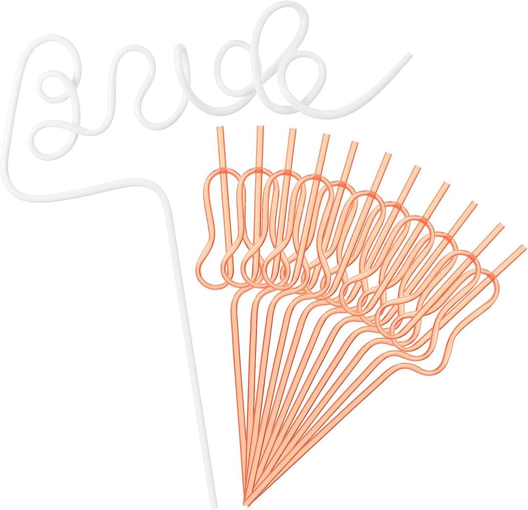 Sunnyray 12 Pcs Reusable Bachelorette Favor Straws Includes 1 Large Bride Straw 11 Gourd Shape Bachelorette Drinking Decoration Plastic Bridal Shower Wedding Engagement Supply (White, Orange)