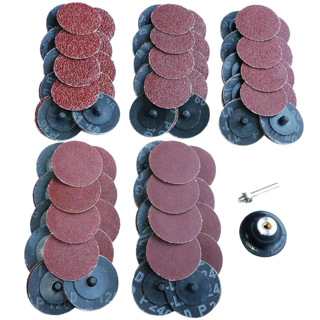 Grit 36/60/80/120/240 Mix 100Pcs 2" Quick Change Sanding Disc Set,with 1/4" Holder, for Die Grinder Surface Prep Strip Grind Polish Finish Burr Rust Paint Removal