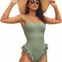 MXVPY Womens Cute One Piece Swimsuit Fashion Ruffled Monokini Swimwear-Solid High Cut Tummy Control Adjustable Straps, S