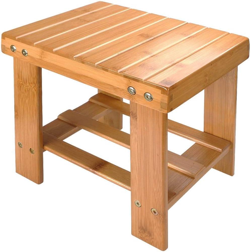 ASelected Bamboo Bench Stool, 10 inch Wooden Foot Step Stool for Bedroom Kitchen Mudroom Foyer Entryway Small Bench Shoe Stool
