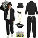 Retro 80s 90s Outfit for Men - Vintage 80s Halloween Costumes for Men-Tracksuit Set with Hip-Hop Accessories, Large