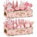 Roowest 2 Pcs Christmas Pink Hot Cocoa Bar Wood Storage Box with Handle Hot Chocolate Bar Organizer Accessories Coffee Station Supplies for Countertop Decoration Home Kitchen Office Farmhouse Party