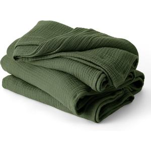 Bedsure 100% Cotton Muslin Throw Blanket Large 50x70 Inches - 4-Layer Breathable and Lightweight Thin Soft Summer Gauze Muslin Blankets for Adults, Olive Green, Boho Cotton Throw for Couch