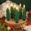 yunsheng 6Pcs Christmas Tree Candles with Remote Timer, Green Real Wax Flameless Taper Candles Flickering, 5 Inches Battery Operated LED Window Candle for Home Holiday Decor