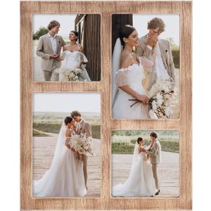 Picture Frame Collage 4x6 and 4x4 Photos Display, 4x6 Multiple Photo Collage Frames with Tempered Glass, Family Picture Frames Photo Frame Wall Decor Wall Hanging or Tabletop,Brown (4x6&4x4 - 4 Opening(OD:9.2X11.2in))