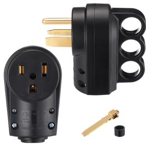 2 Pcs 50amp Female Welder 6-50p Plug & 6-50r Receptacle RV Electrical Campers 3 Prong 125/250V Universal Plug and Receptacle with Easy Unplug Design , ETL Listed (Black)