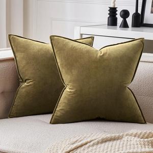 MIULEE Olive Green Decorative Velvet Throw Pillow Covers Soft Pillow Covers Spring Soild Square Cushion Case for Spring Sofa Bedroom 18x18 Inch 45x45 cm