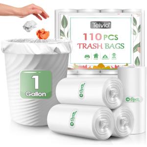 1 Gallon 110 Counts Strong Trash Bags Garbage Bags by Teivio, Bin Liners, for home office kitchen (Clear)