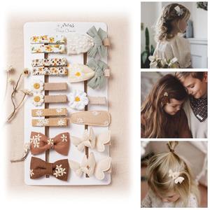 16 Pcs Hair Clips for Girls with Bows Butterfly Flower,2" Fully Lined Alligator Clips and Barrettes,Handmade Hair Accessories for Baby Toddler Young Kids School Age Girls Gifts (fall winter)