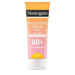 Neutrogena Invisible Daily Sunscreen Lotion, Broad Spectrum SPF 60+, Oxybenzone-Free & Water-Resistant, Sun or Environmental Aggressor Protection, Antioxidant, 3 Fl Oz (Pack of 1)
