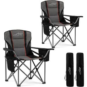 FAIR WIND 2 Pack Oversized Fully Padded Camping Chair with Lumbar Support, Heavy Duty Cooler Bag Fold Chair Support 450 LBS