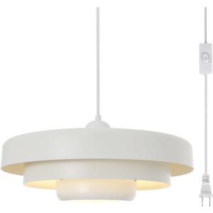 Mid Century Modern Large Oversized Plug in Pendant Light Fixture 17.7" Vintage Ceiling Hanging Lamp with 3-Layer Metal Shade Hanging Lights with Plug in Cord for Kitchen Island