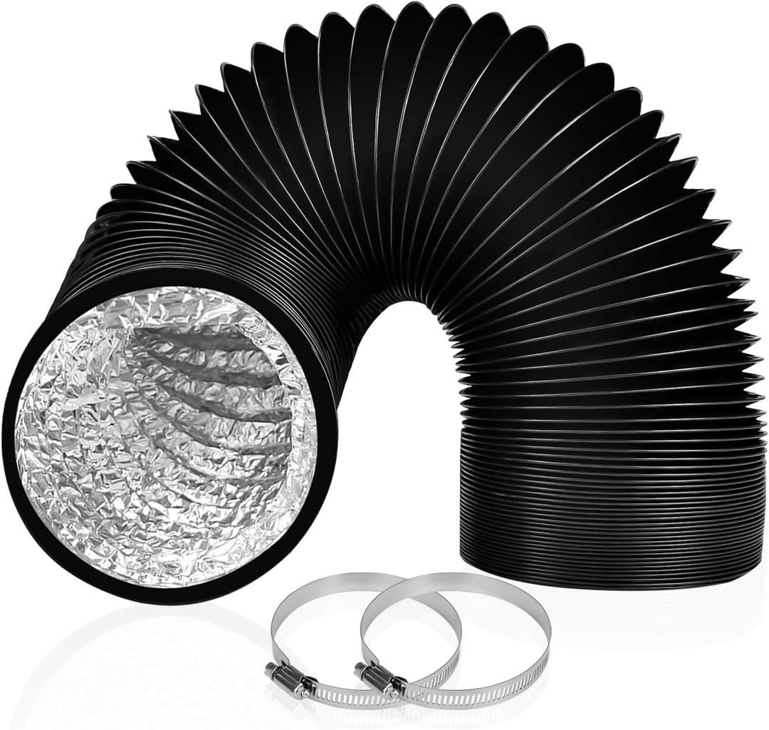 Flexible 5 Inch Dryer Vent Hose 4 Layer Protection 8FT Heavy Duty PVC Aluminum Foil Duct for HVAC Ventilation, Clothes Dryer & Duct Fan Systems with 2 Stainless Steel Clamps