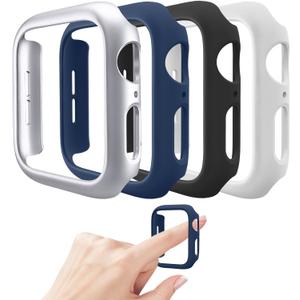 4 Pack Hard PC Bumper Case Compatible with Apple Watch Series 3 38mm Without Glass Screen Protector, Scratch Resistant Protective Frame Edge Cover for iWatch 38mm, Silver/White/Black/Navy Blue