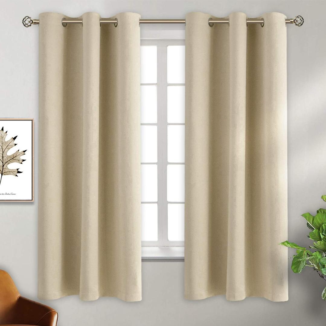 BGment Room Darkening Curtains 63 Inches Long - Grommet Thermal Insulated Drapes Window Treatment Curtains for Bedroom, 2 Panels, 38 x 63 Inch, Beige