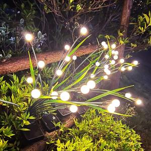 luckystyle Solar Garden Lights 4 Pack,2 Lighting Modes Fairy Lights with Artificial Green Leaves & Branches,32 LED Big Bulb Solar Lights Outdoor Waterproof Firefly Light for Yard Pathway Patio Decor
