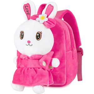 HONGTEYA Toddler Plush Backpack with Stuffed Bunny Toy - Mini Backpack for Girls, Ages 1-4 - Perfect for Birthdays & Easter Gifts
