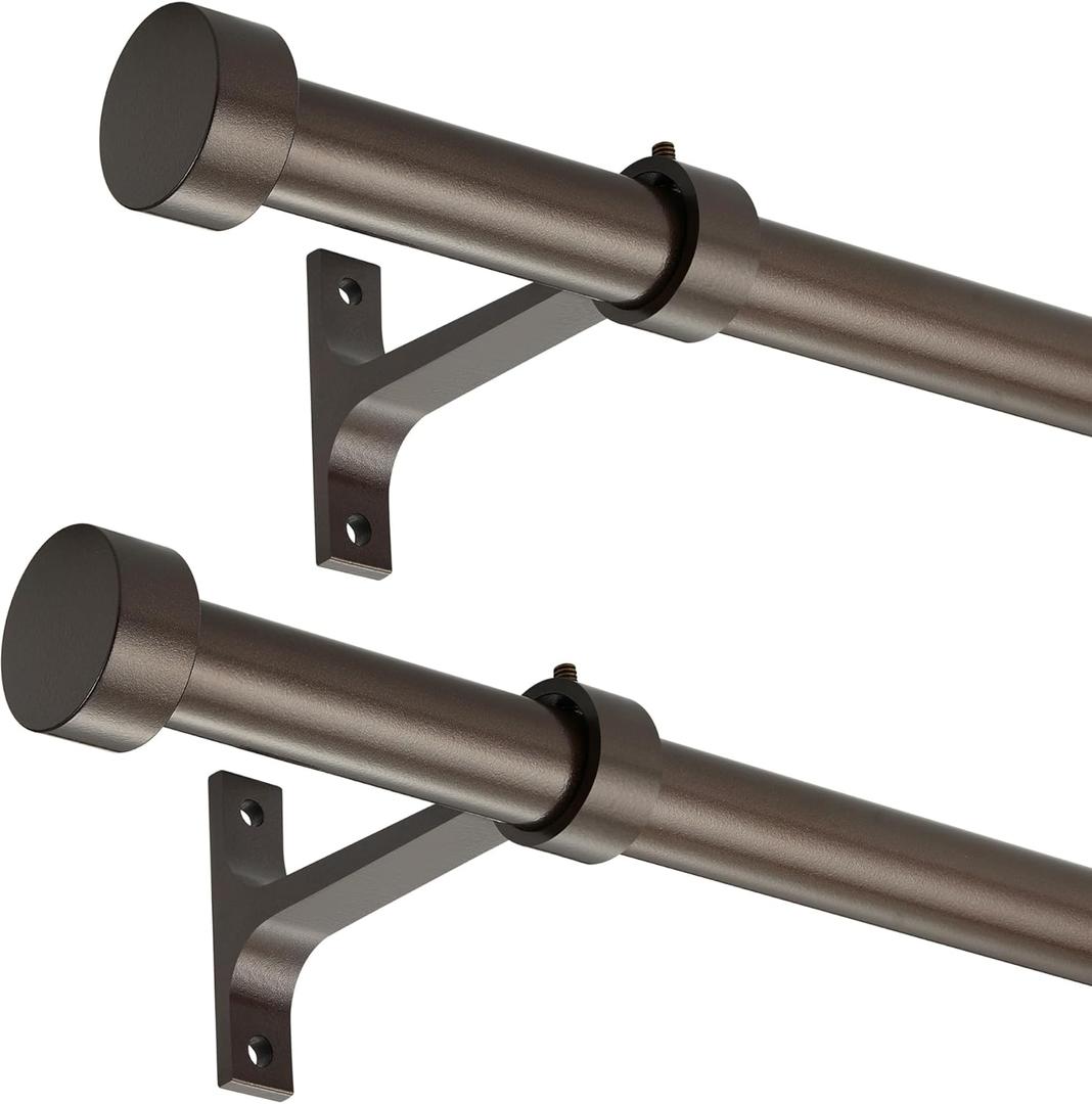 2-Pack Curtain Rod for Windows 16-28",Adjustable Window Curtain Rods with Premium Aluminum End Cap Finials and Full Surround Brackets,7/8"(0.073Feet) DiameterDark Bronze Drapery Rods for Curtains