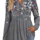 WIHOLL Womens Tops Long Sleeve Fall Shirts Babydoll Peplum Tops for Women V Neck Tunic Dressy Casual Blouses XXL