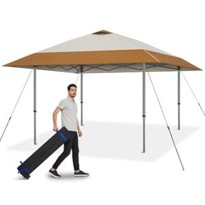 Explore Land 13x13 Pop Up Canopy with One Push Setup Heavy Duty Outdoor Sun Shade Tent for Beach, Camping, Events, Parties(Beige & Brown)