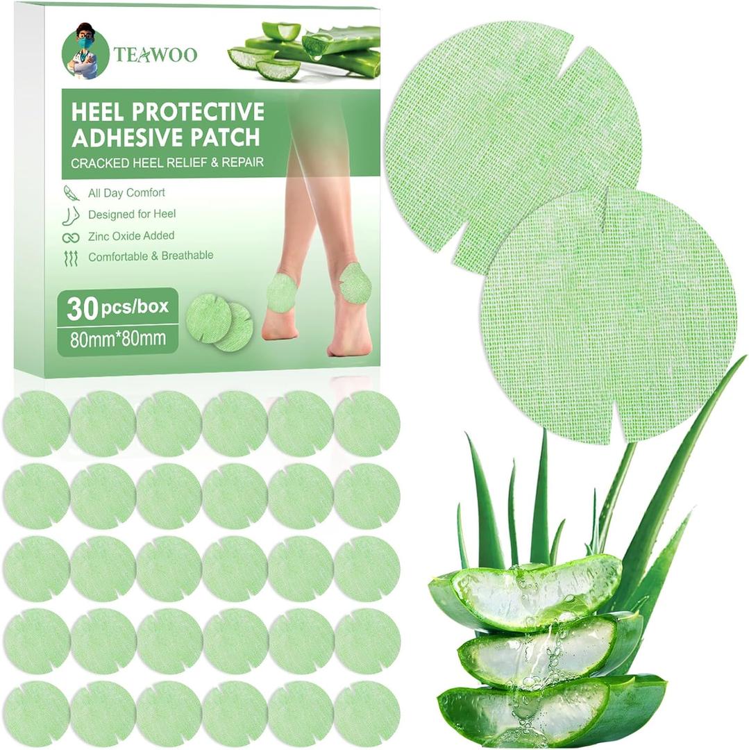 30PCS Patented Aloe Vera Cracked Heel Treatment Patches, Cracked Heel Repair Bandage (Round)