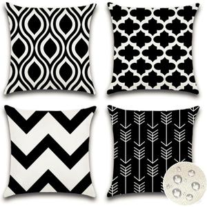 OTOSTAR Pack of 4 Outdoor Waterproof Throw Pillow Covers 18x18 Inch Decorative Outdoor Pillow Covers Garden Modern Black Geometric Cushion Cases for Patio Furniture Couch Ten Bench (Black)