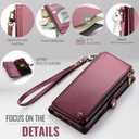 Defencase for Samsung Galaxy S25 FE Case Wallet with RFID Blocking Card Holder for Women and Men, PU Leather Magnetic Snap Flip Zipper Strap Wallet Phone Case for Galaxy S25 FE 5G 6.7", Wine Red