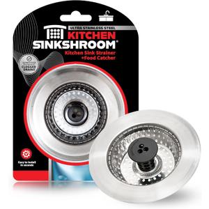 Kitchen SinkShroom Revolutionary Clog-Free Stainless Steel Sink Strainer, Chrome gray (1-(Pack))
