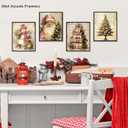 WDSFHYJK Pink Vintage Christmas Wall Art Decor Set of 4, Vintage Christmas Decor, Retro Christmas Tree Snowman Santa Poster Prints Pictures for Home Living Room Bedroom Decor, 8x10 Unframed