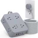 Surge Protector Power Strip 15 Ft Long Cord, HANYCONY 8 Outlets 4 USB Ports(2 USB C), Flat Plug, Desk Charging Station for Home Office College Dorm Room Essentials (15Ft, Gray)