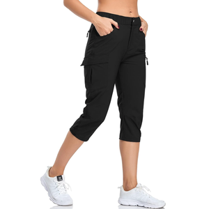 GymBrave Women's Hiking Cargo Pants Quick Dry Outdoor Camping Capris Water Resistant UPF 50 with Zipper Pockets Size L