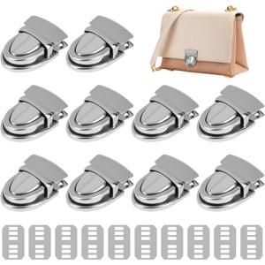 10 Sets Silver Tuck Lock Clasp Catch Kit, Durable Purse Thumb Lock, Replacement Tuck Clasp for Handbags, Satchels, DIY Leather Craft and Sewing Accessories