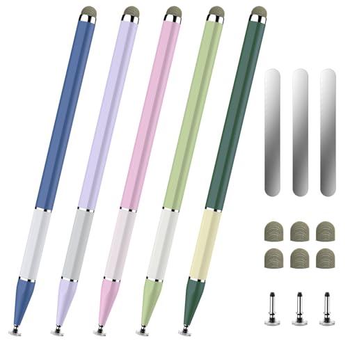 Bopomofo Stylus Pen for Touchscreen,5 PCS 2-in-1 Magnetic Stylus Pen High Sensitivity & Precision Stylus,Extended Pen Body Design,Compatible with Touch Screens(9 Tips + 3 Magnetic Sheets),Pink/Purple/Blue/Light Green/Dark Green