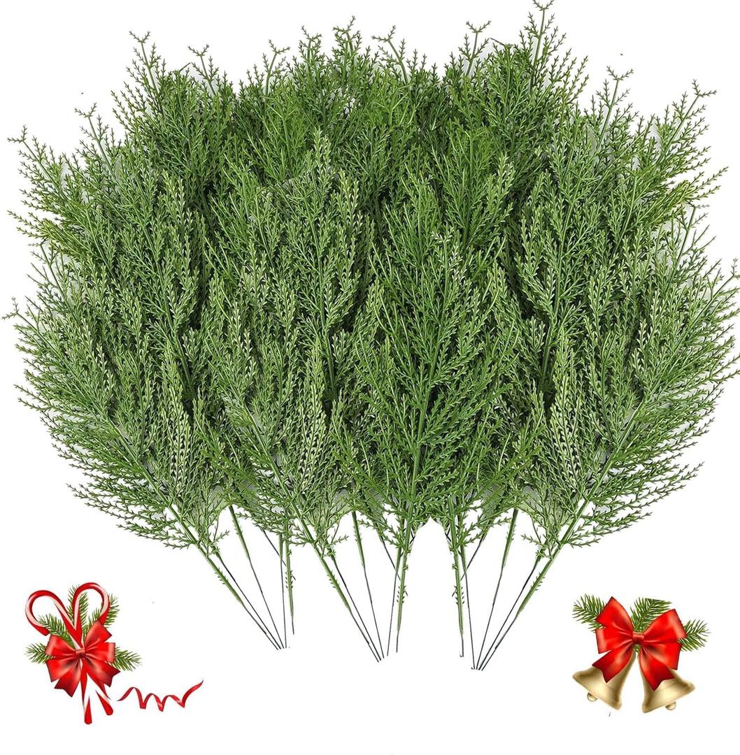 30PCS Evergreen Fake Pine Needles Picks, Artificial Pine Branches for Christmas Tree Filler, Christmas Greenery Stems DIY Accessories for Wreath Making Supplies Holiday Decor