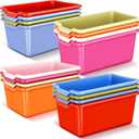 Dandat 16 Pcs Plastic Cubby Bins Book Bins for Classroom Library Scoop Front Stackable Toy Storage Tubs Containers for School Office Home Nursery Playroom Organization(Vintage Color)