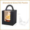 JCD 70Pcs Black Portable Cupcake Boxes Individual with Handle,Individual Cupcake Carrier with window and Insert Muffins Cupcake Carriers Holder Cookie, Chocolate Strawberries,Cupcakes(Black, 70pcs)