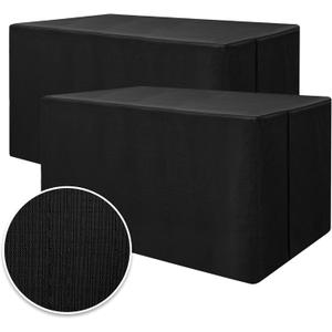 HolidayIdeas 2 Pack Fitted Table Covers Rectangle - 96 x 30 Inch - Black Linen Textured Tablecloths for 8 Foot Tables, Fabric Tableclothes for Party, Wedding, Trade Show