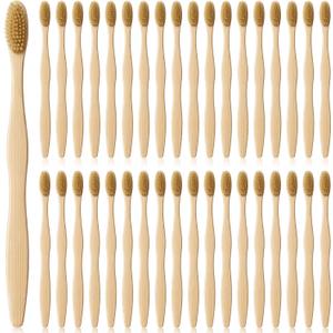 Hushee 30 Pack Boar Bristle Toothbrush Natural Bristles with Bamboo Handle Natural Biodegradable Compostable Bamboo Tooth Brushes Soft Gentle Cleaning for Teeth