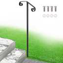 Single Step Handrail, 1 or 2 Steps Single Post Handrail in Ground, Black Rust-Proof Wrought Iron Stair Railing for Seniors, Porch, Deck