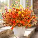 Hananona 12 Pcs Artificial Fall Flowers Outdoor, Faux Artificial Plants UV Resistant Plastic Autumn Flower for Hanging Planter Front Door Porch Window Home Decor (12, Orange)