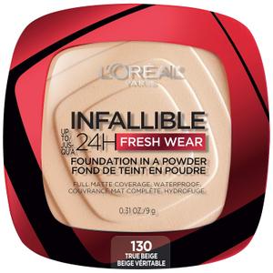 L'Oreal Paris Makeup Infallible Fresh Wear Foundation in a Powder, Up to 24H Wear, Waterproof, True Beige, 0.31 oz. 