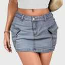 YZEGGO Womens Cargo Skirt Low Waist Button Denim Mini Skirt Summer Y2k Jean Skirt with Flap Pockets (Blue, L)