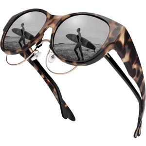 URUMQI Sunglasses Over Glasses Women, Polarized UV400 Protection Fit Over Glasses Sunglasses for Women Round Cat Eye (A02 Matte Beige Tortoise Frame/Grey Lens)