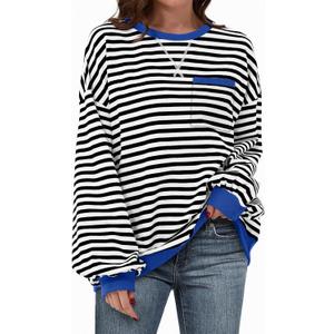 TARSE Oversized Crewneck Sweatshirt for Women Dropped Shoulders Striped Shirt Plain Pullover Ladies Loose Long Sleeve Tops (XL)