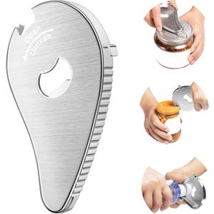 Jar Bottle Can Opener for Weak Hand & Seniors with Arthritis-Easy Twist Off Caps (0.6"-2.7") & Pull Tab Seals, Patent Unique Portable Multifunction Small Gadget for Elderly/Women/Men (Silver)